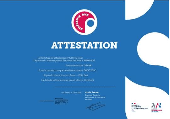 Attestation SAS obtenue par CITANA en novembre 2023 Attestation SAS obtenue par CITANA en novembre 2023