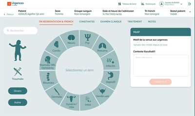 Roue des pathologie permettant une saisie du motif de venue et accompagnant le tri FRENCH