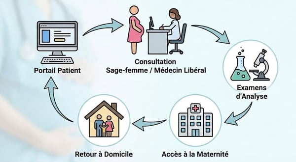 infographie montrant les interactions entre différents acteurs du parcours perinatalité