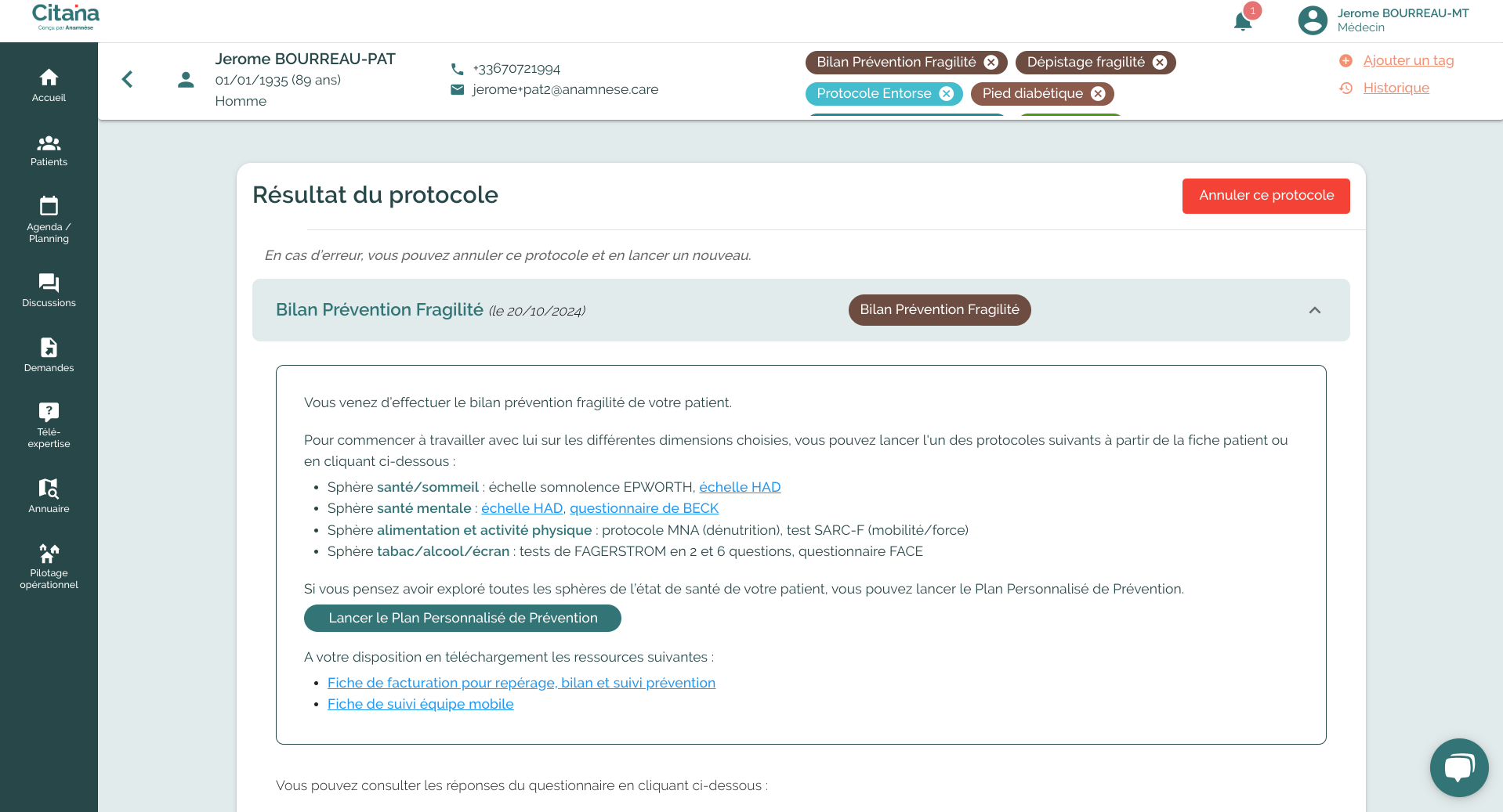 ecran-CITANA-depistage-fragilite-Bilan-prevention-fragilite-conseille-HAD-BECK