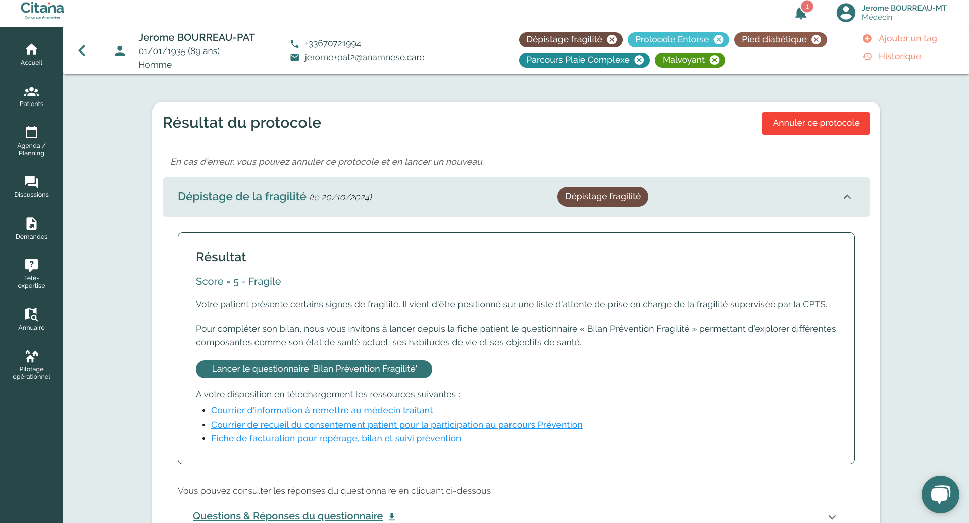 ecran-CITANA-depistage-fragilite-resultat-protocole