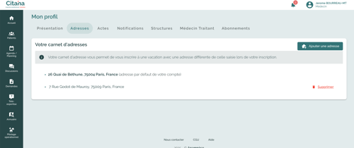 Citana-Adresses-cabinets: vous permet de gérer les différents cabinets ou structures ou vous exercez afin d'indiquer à vos patients la bonne adresse lorsque vous prenez une vacation ou lorsque vous gérez différents agendas.