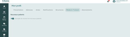 CITANA Medecin traitant : indiquez si vous pouvez prendre de nouveaux patients