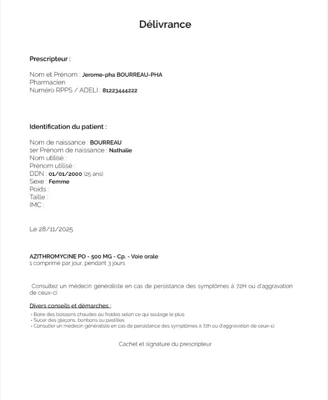 Le protocole ANGINE permet de faciliter l'accès aux soins en sécurisant la prise en charge par une infirmière ou un pharmacien. Ici récupération de la délivrance